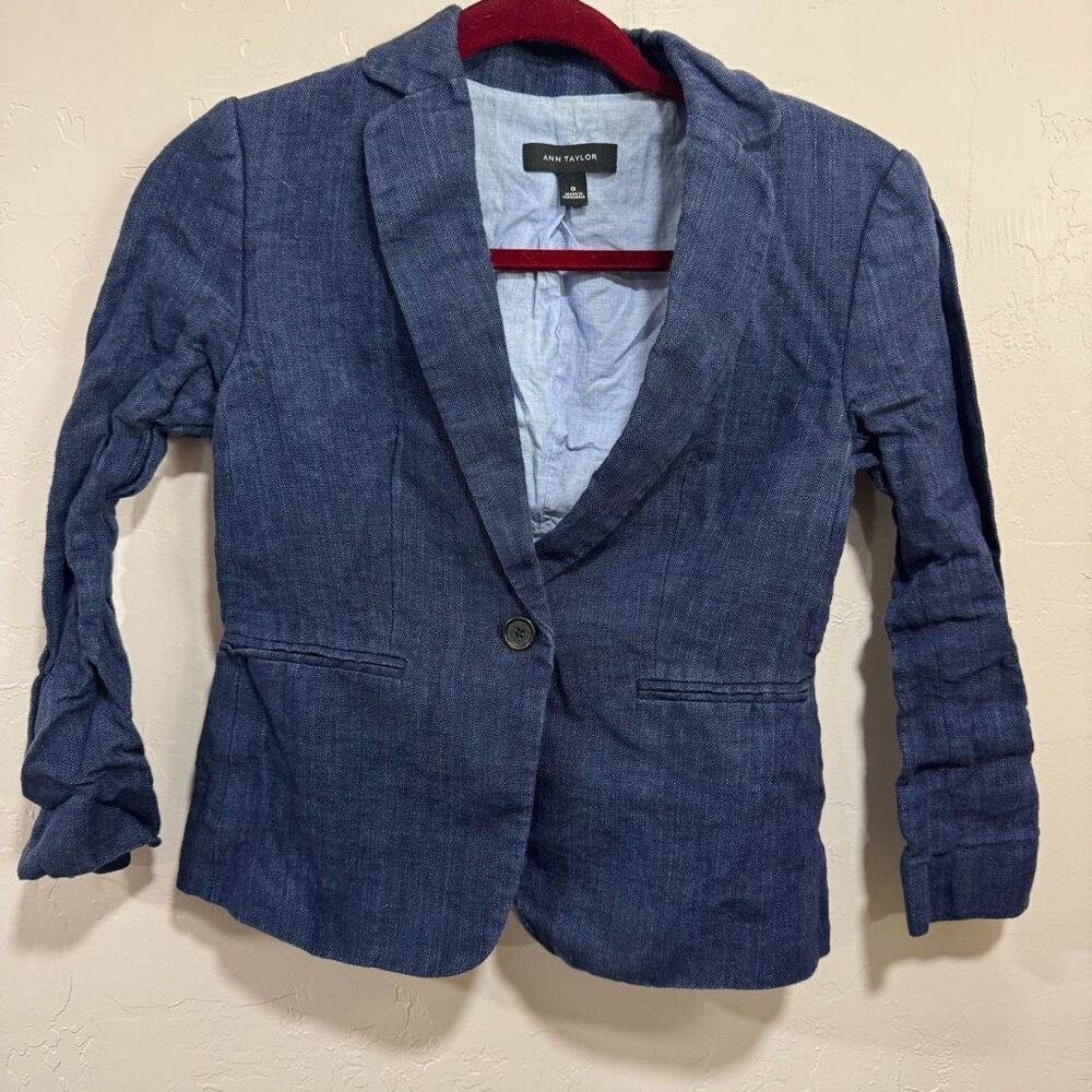 Ann Taylor Blue Linen Button Blazer